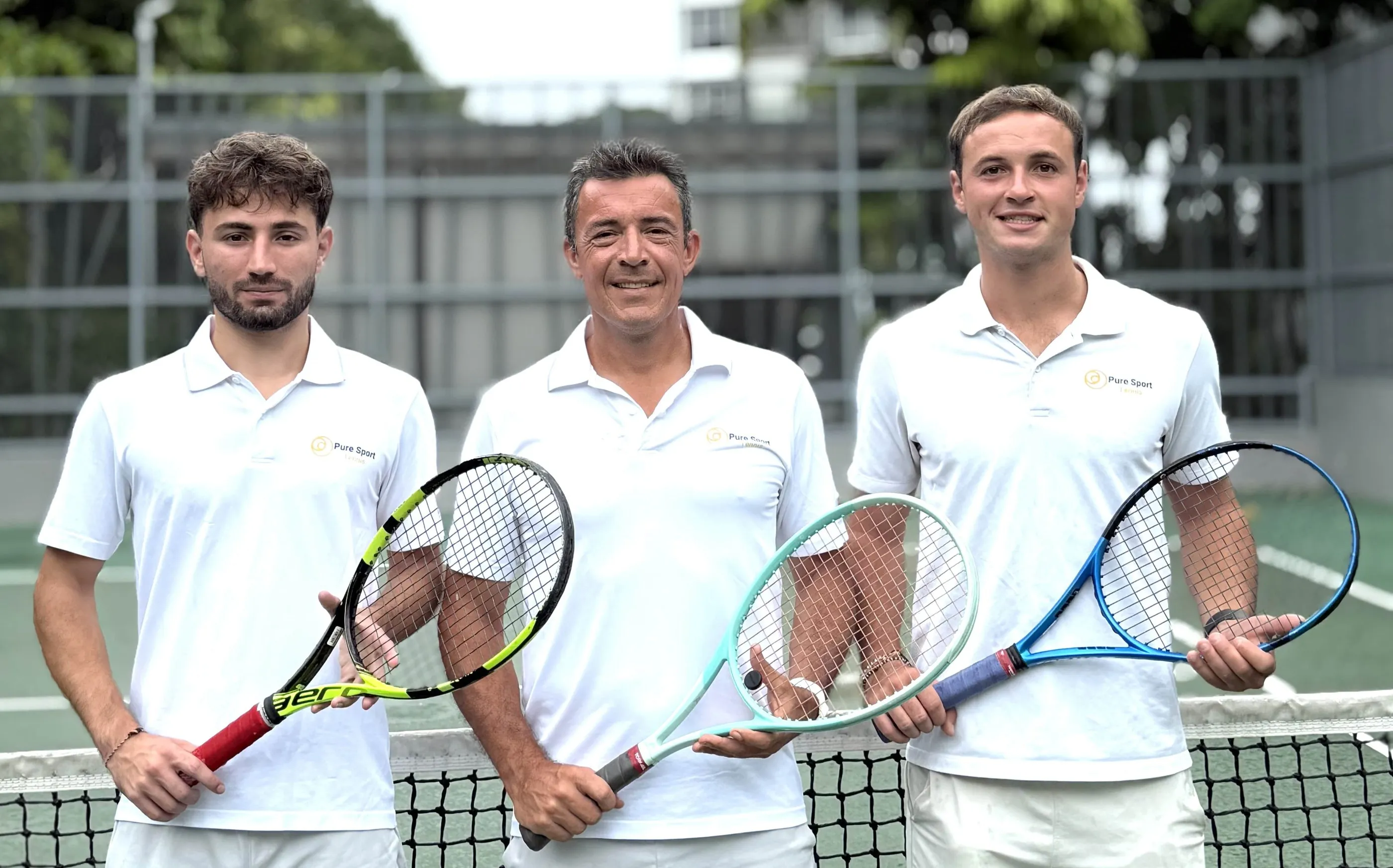 Anthony Claudot, Lucas Mertz and Jonas Lefort on a condo court in Singapore